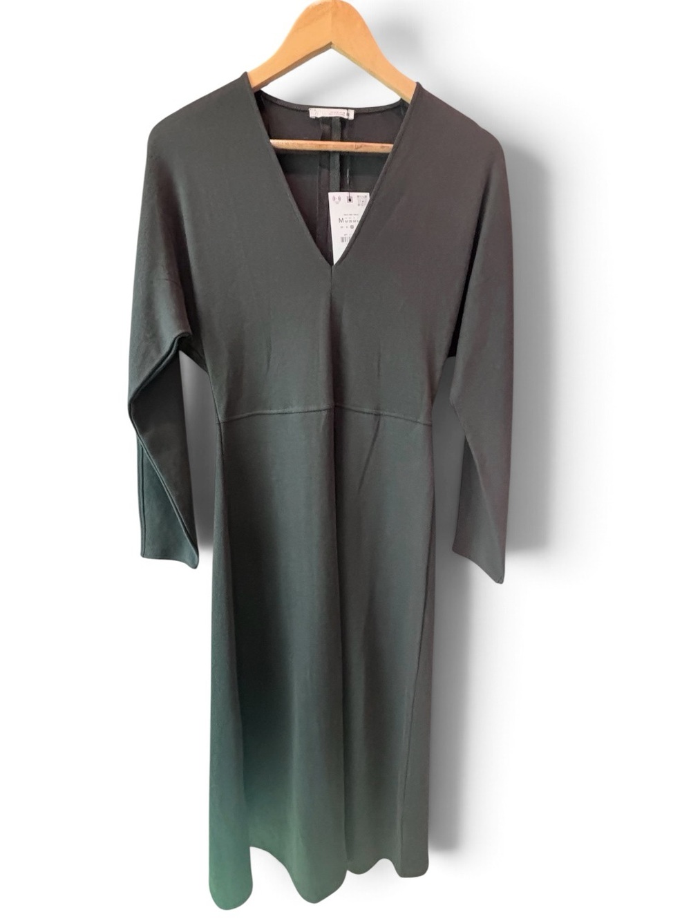 Zara Dark Charcoal V-Neck Long Sleeve Midi Dress NWT Size M